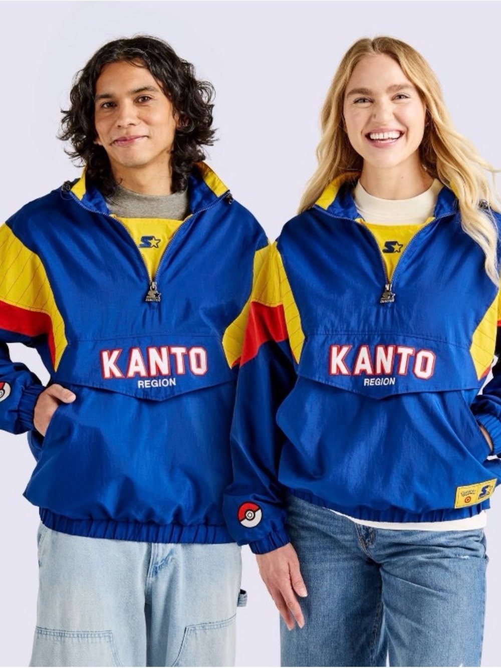 STARTER Blue Kanto Region Adult XL Windbreaker with Yellow & Red Accents